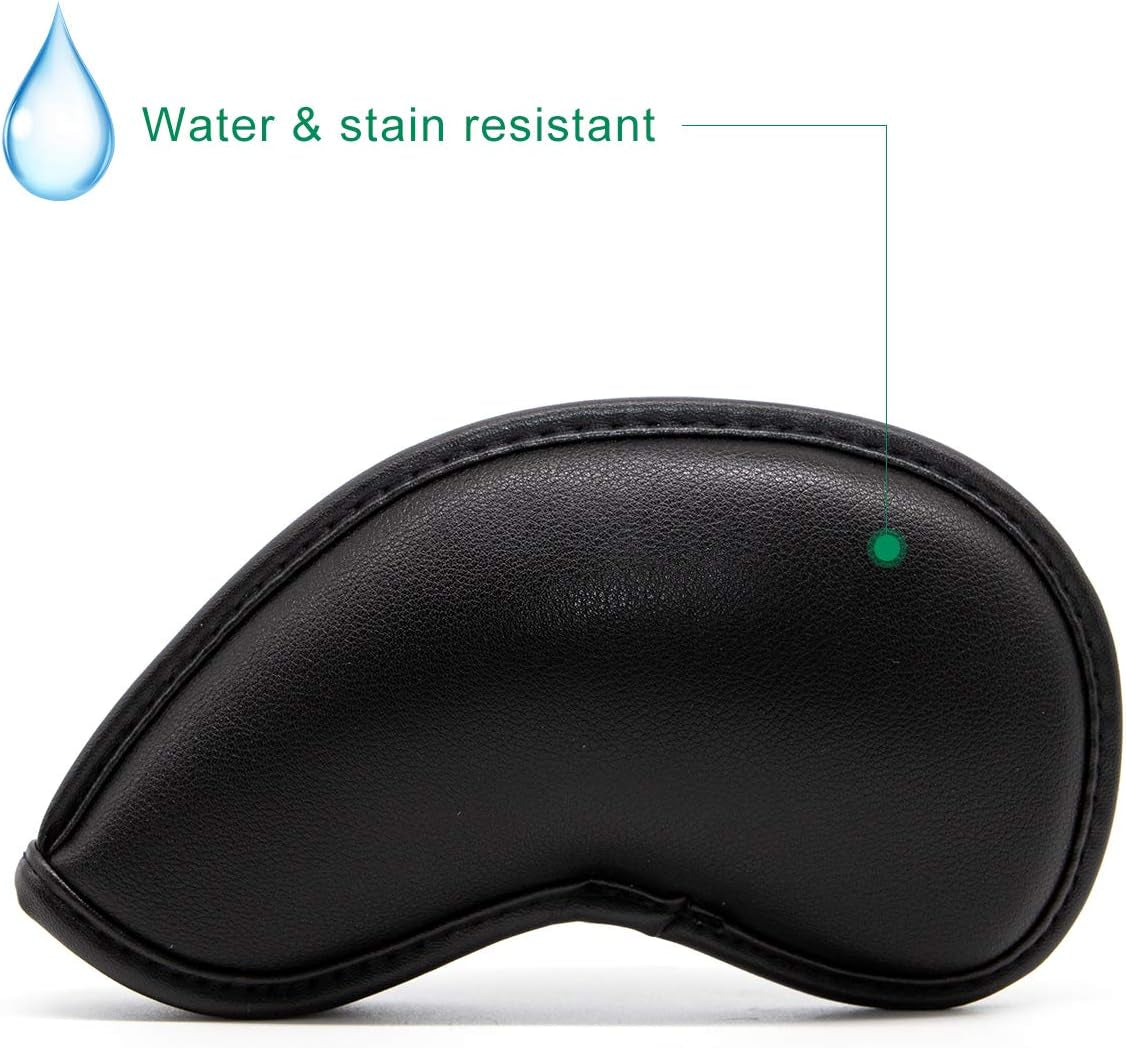 Golf Iron Covers Golf Iron Head Covers Leather Golf Iron Covers for Golf Clubs 10Pcs Golf Iron Headcovers Lucky Clover Golf Club Head Covers for Iron with Magic Tape Fit All Brands