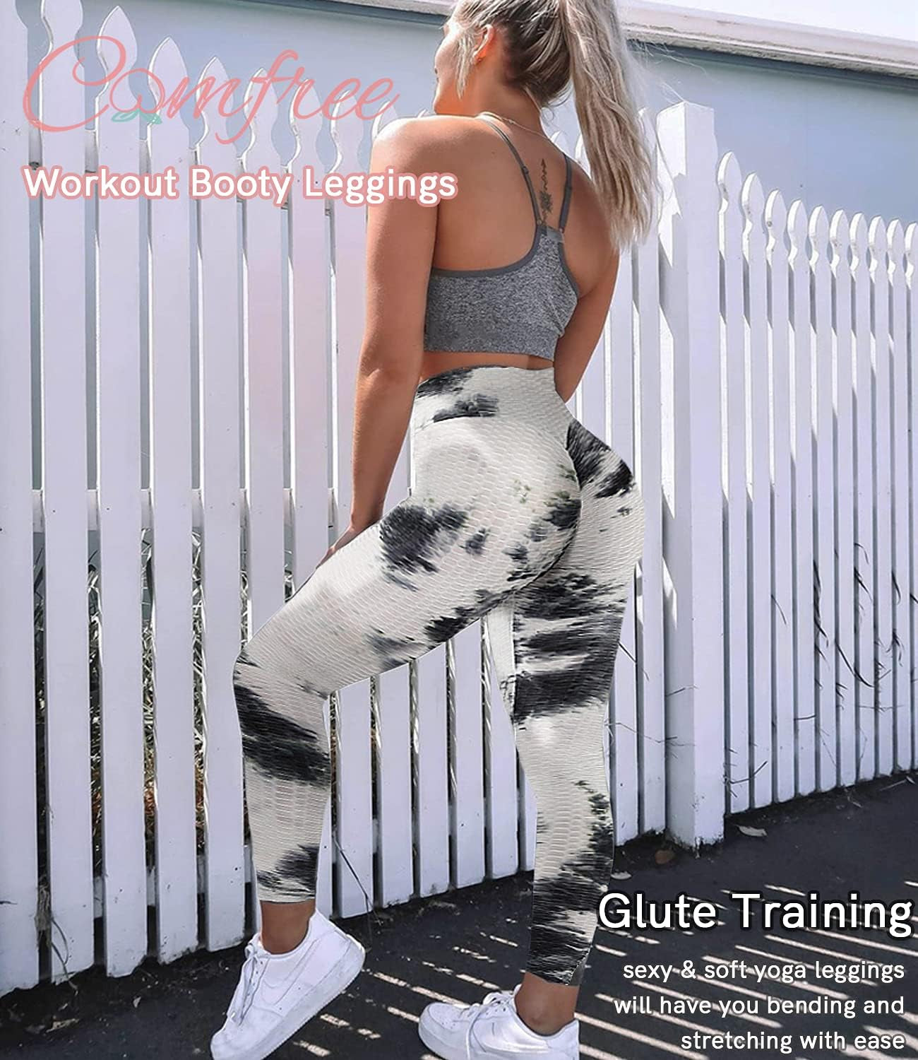 Women Tie Dye Leggings Scrunch Butt Lifting Leggings Textured Leggings High Waist Workout Booty Tights Black L