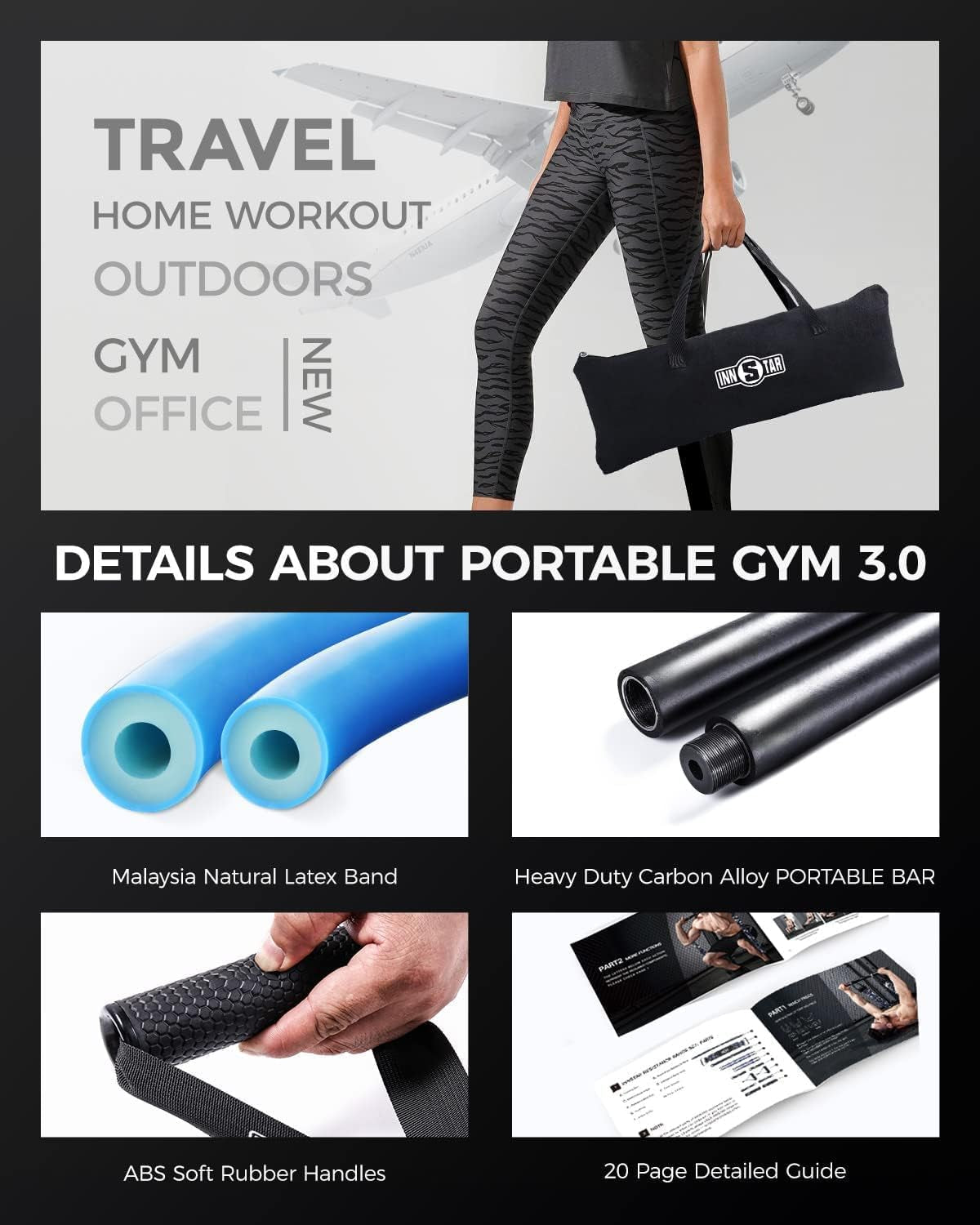 Resistance Bands Bar Exercise Bands Attachment 38" Black Max Load 800Lb for Home Gym Workout Full Body Workout Power Lifting Fitness Bar