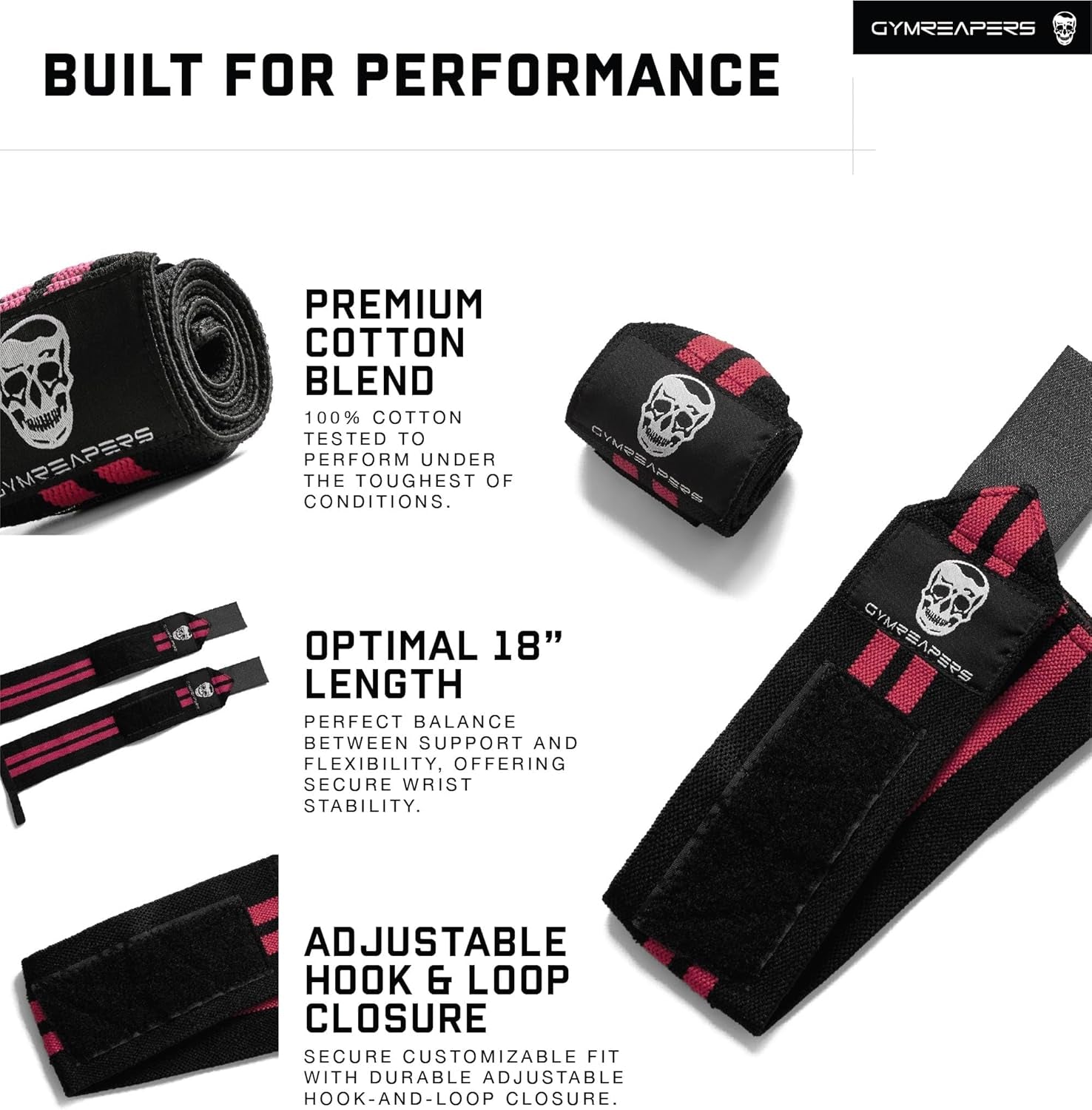 Weightlifting Wrist Wraps (IPF Approved) 18" Professional Quality Wrist Support with Heavy Duty Thumb Loop - Best Wrap for Powerlifting Competition, Strength Training, Bodybuilding