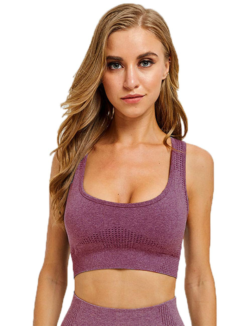 Women Seamless Yoga Workout Set 2Pcs Outfits Gym Leggings and Sports Bra (Wine, Small)