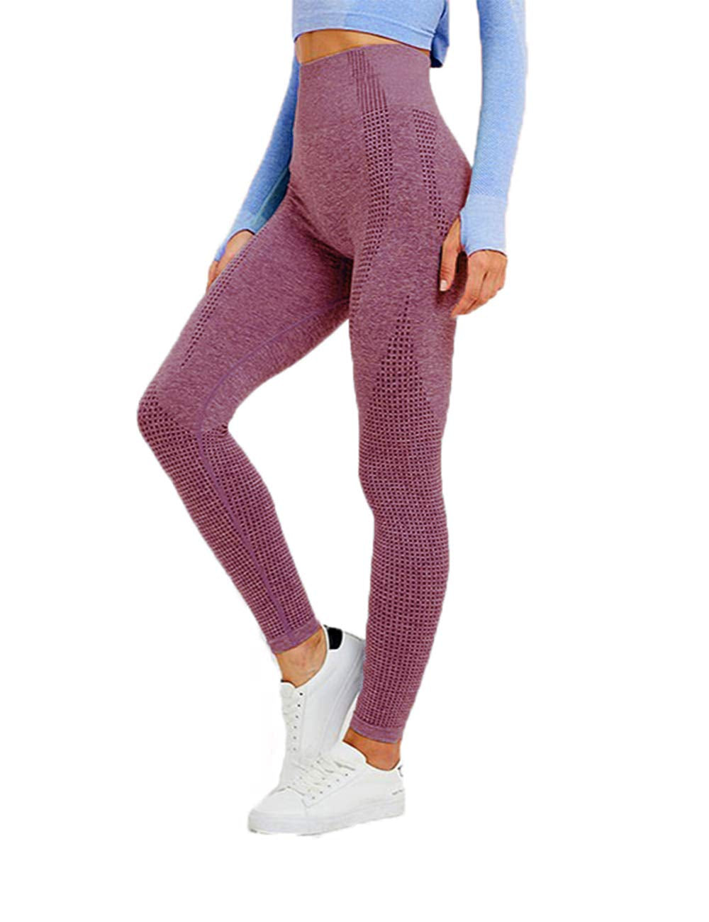 Women Seamless Yoga Workout Set 2Pcs Outfits Gym Leggings and Sports Bra (Wine, Small)